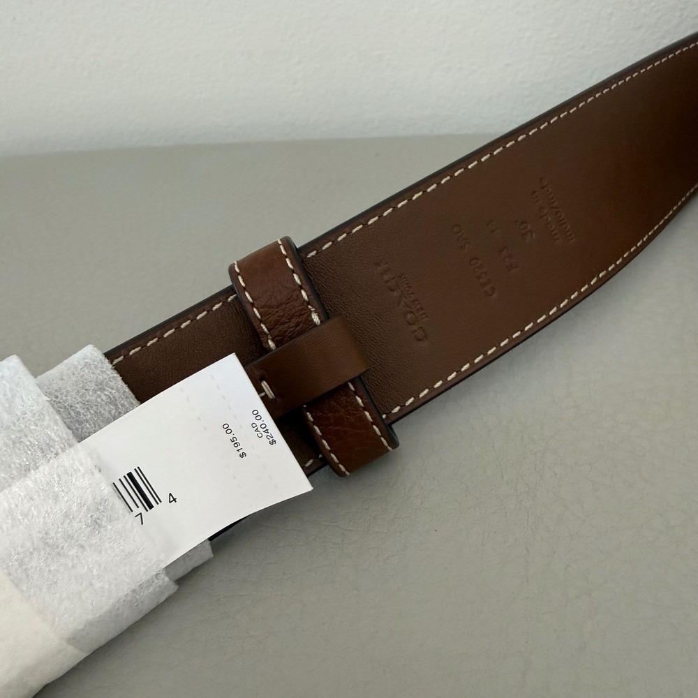 Coach Mens Saddle Brown Pebble Leather Belt CE320 SAD Size 30 NWT - Picture 3 of 5